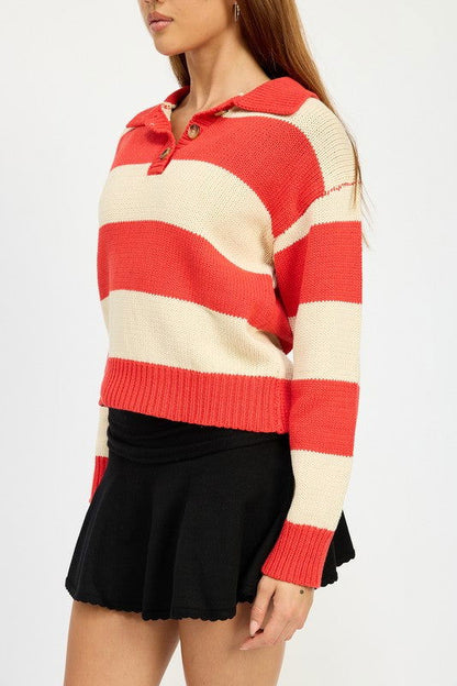 Emory Park Striped Collared Sweater Top us.meeeshop - 