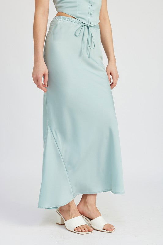 Emory Park Tie Front Satin Midi Skirt us.meeeshop - 