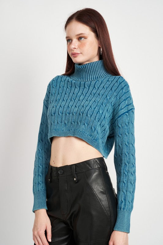 Emory Park | Turtle Neck Cable Knit Crop Top | us.meeeshop