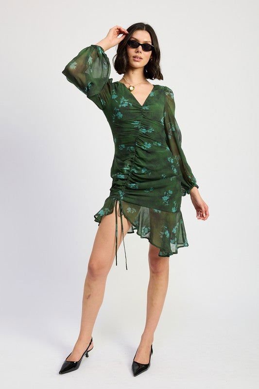 Emory Park V Neck Asymmetrical Ruched Mini Dress us.meeeshop - 