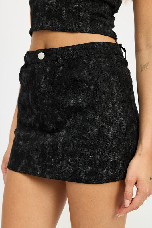 Emory Park Washed Denim Print Mini Skirt us.meeeshop - 