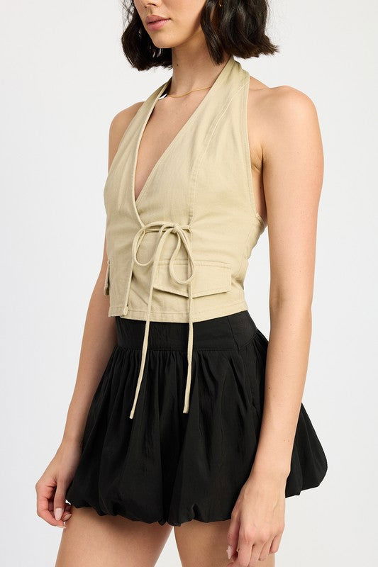 Emory Park Wrapped Halter Neck Top us.meeeshop - 