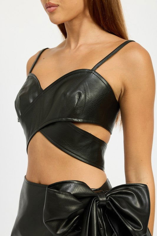 Emory Park Wrapped Leather Crop Top us.meeeshop - 