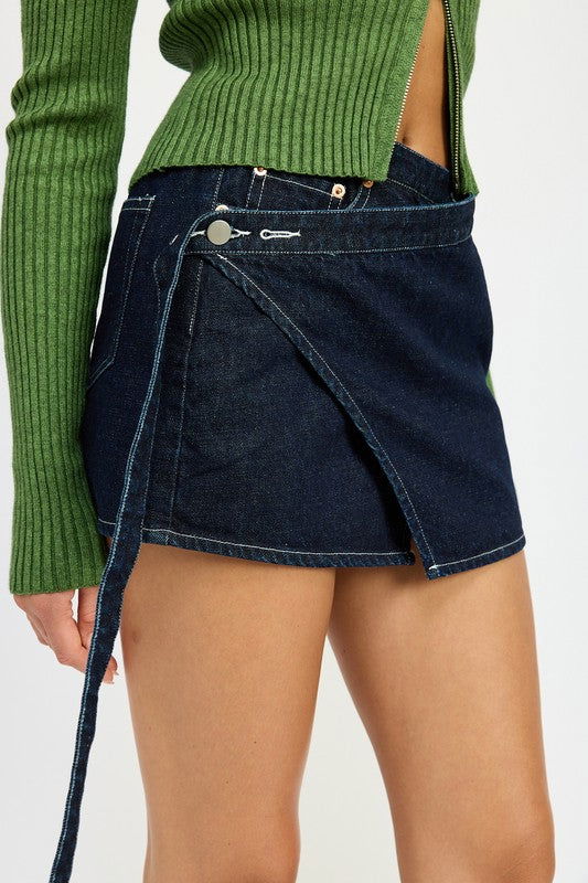 Emory Park Wrapped Mini Denim Skirt us.meeeshop - 