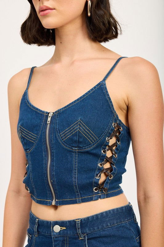 Emory Park Zip Up Denim Corset Top us.meeeshop - 