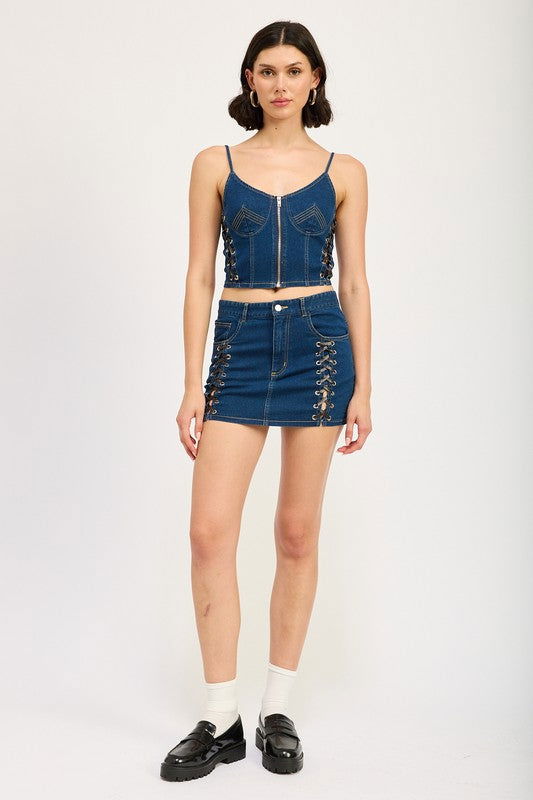 Emory Park Zip Up Denim Corset Top us.meeeshop - 