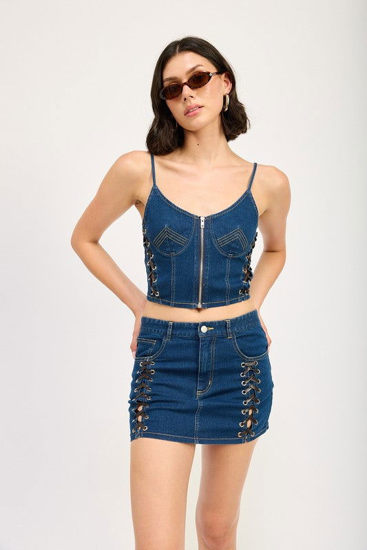 Emory Park Zip Up Denim Corset Top us.meeeshop - Shirts & Tops