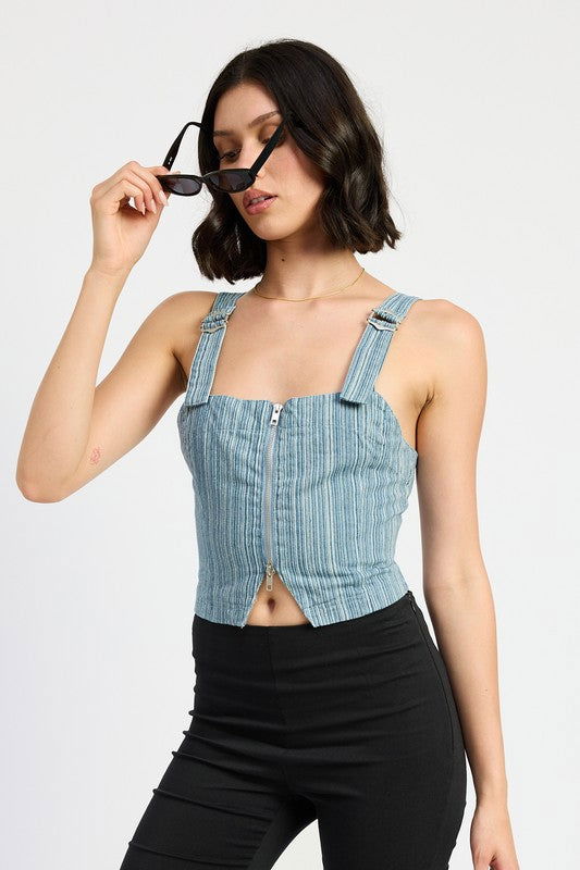 Emory Park Zipper Front Bustier Top us.meeeshop - Shirts & Tops