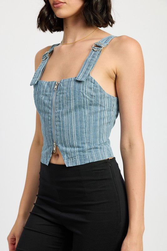 Emory Park Zipper Front Bustier Top us.meeeshop - 