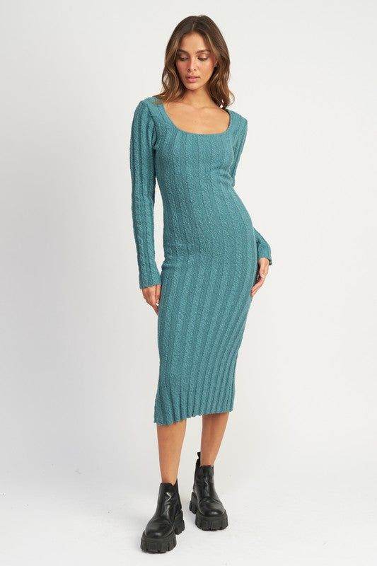 Emory Park Square Neck Ribbed Midi Dress - us.meeeshop