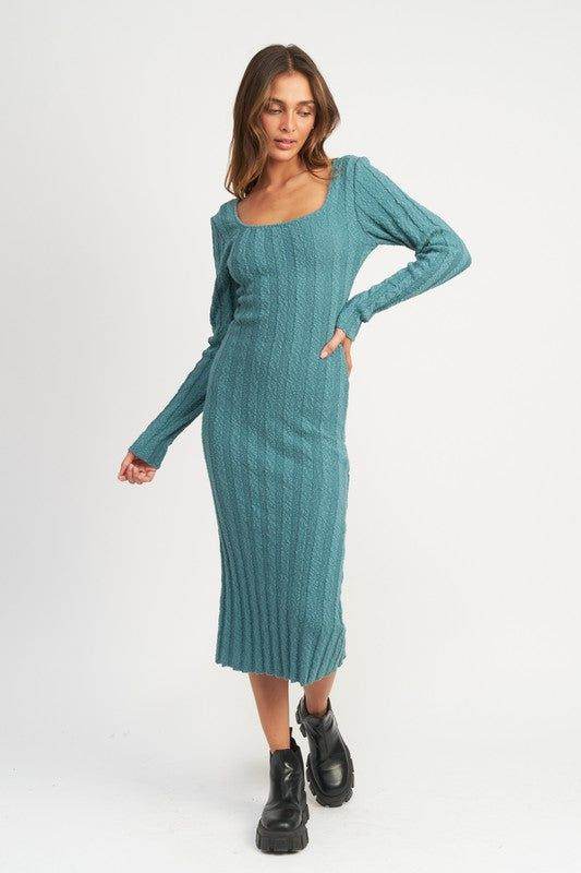 Emory Park Square Neck Ribbed Midi Dress - us.meeeshop