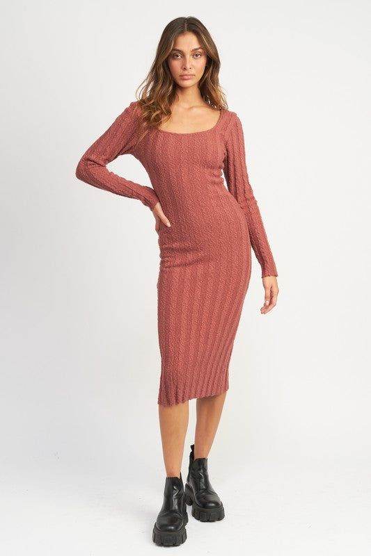 Emory Park Square Neck Ribbed Midi Dress - us.meeeshop