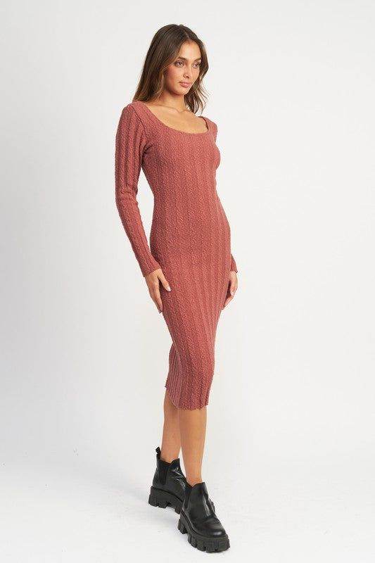 Emory Park Square Neck Ribbed Midi Dress - us.meeeshop