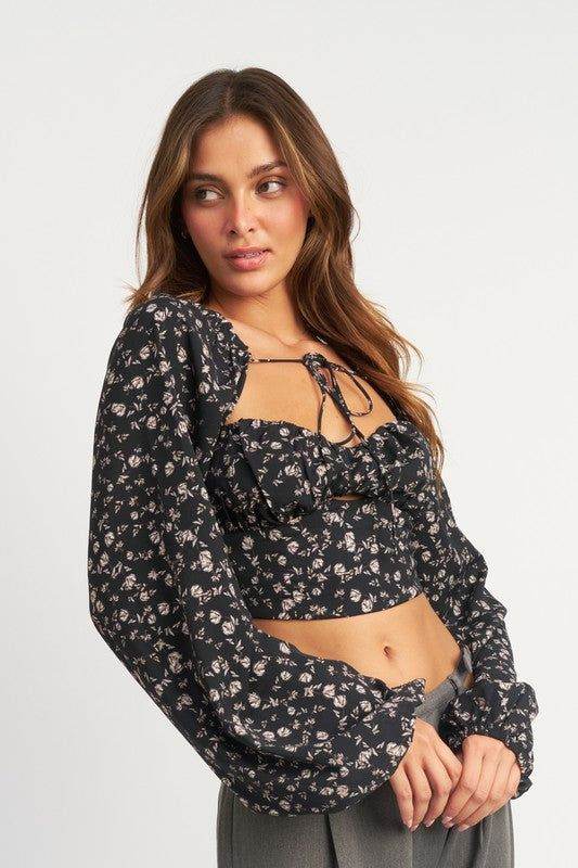 Emory Park Tie Front Floral Blouse - us.meeeshop