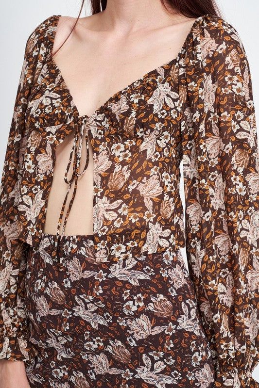 Emory Park | Floral Sheer Top With Front Tie | us.meeeshop