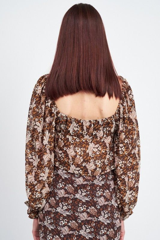 Emory Park | Floral Sheer Top With Front Tie | us.meeeshop