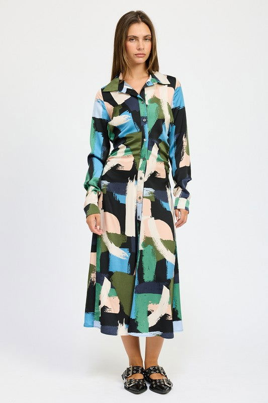 Emory Park Long Sleeve Ruched Shirt Dress - us.meeeshop