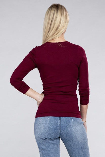 Essential V-Neck Long Sleeve T-Shirt us.meeeshop - 