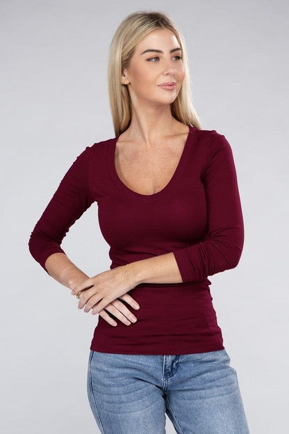 Essential V-Neck Long Sleeve T-Shirt us.meeeshop - 