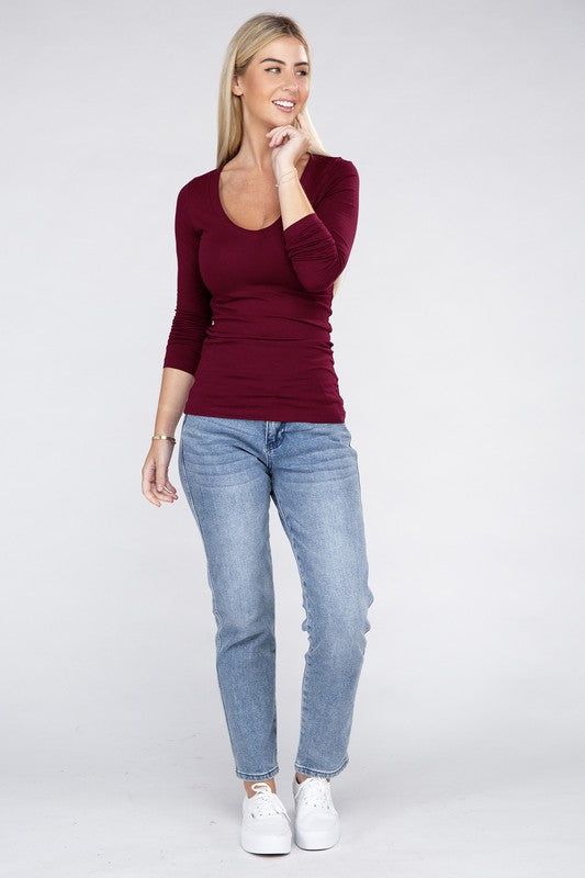 Essential V-Neck Long Sleeve T-Shirt us.meeeshop - 