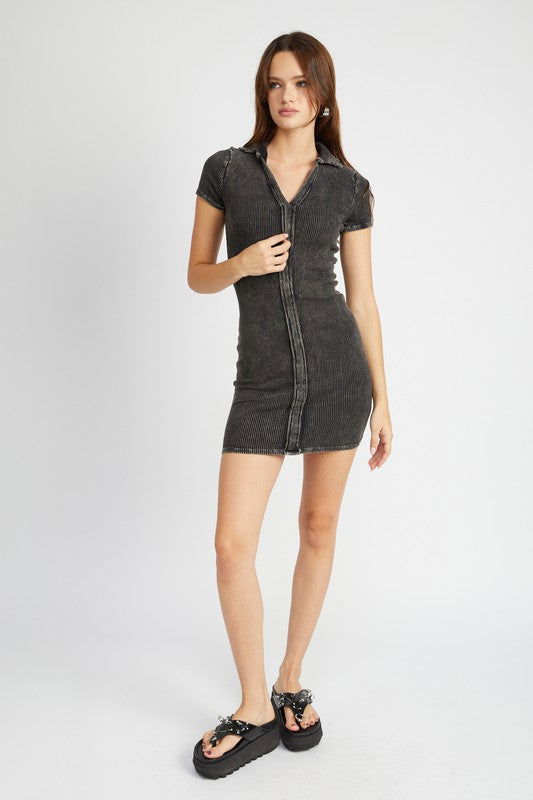 Exposed Seam Collared Mini Dress us.meeeshop - 