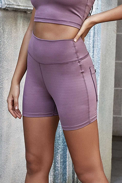 Exposed Seam Decorative Button Yoga Shorts us.meeeshop - 