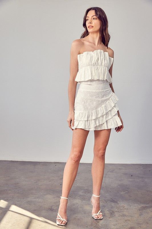 Eyelet Ruffle Skirt In White us.meeeshop - 