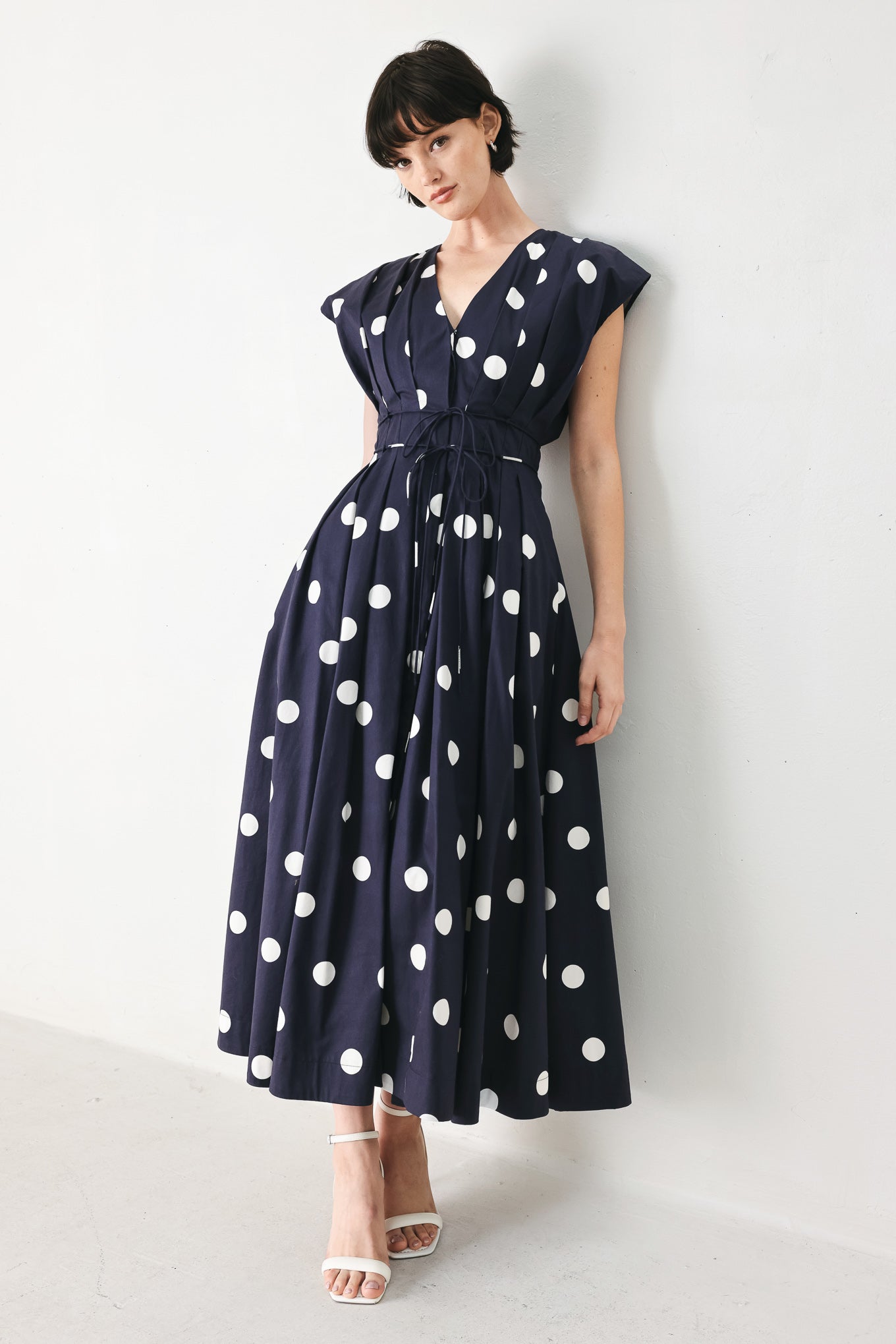 blue moon dot Blue Moon Dot Woven Midi Dress NAVY (dress) - shop at us.meeeshop
