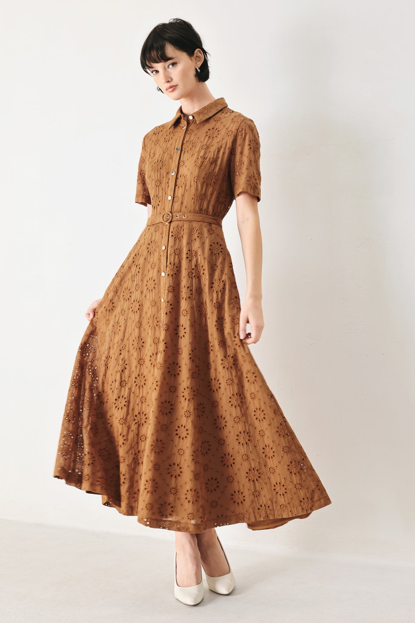 timeless love woven Timeless Love Woven Eyelet Midi Dress view 3 (dress) - shop at us.meeeshop