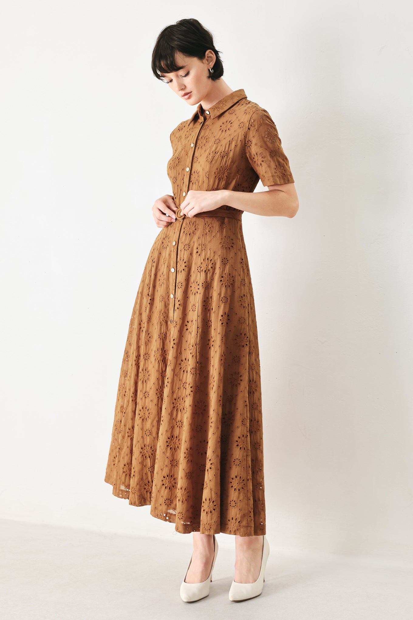 timeless love woven Timeless Love Woven Eyelet Midi Dress view 6 (dress) - shop at us.meeeshop