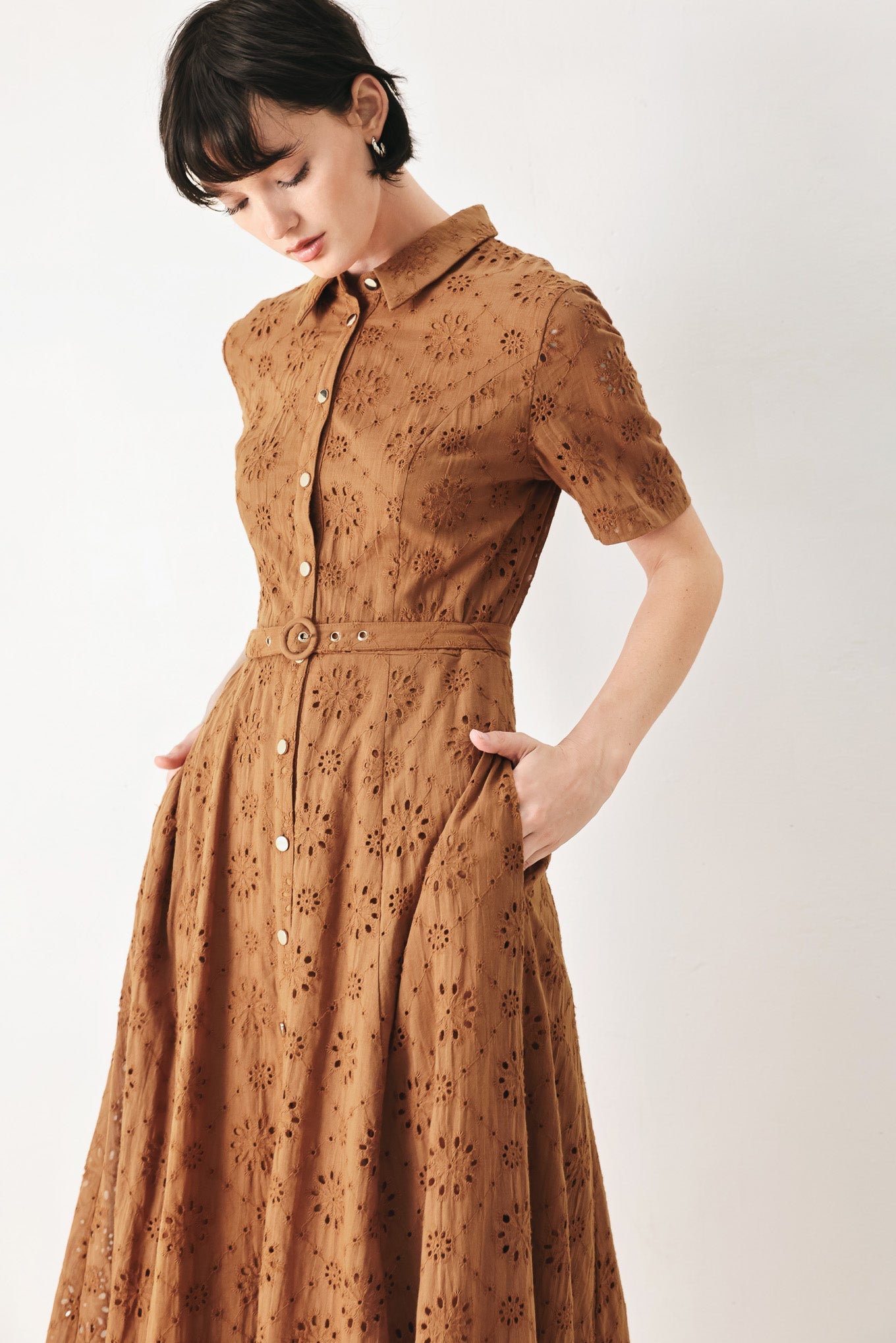 timeless love woven Timeless Love Woven Eyelet Midi Dress view 4 (dress) - shop at us.meeeshop