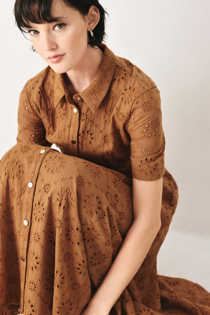 timeless love woven Timeless Love Woven Eyelet Midi Dress view 2 (dress) - shop at us.meeeshop