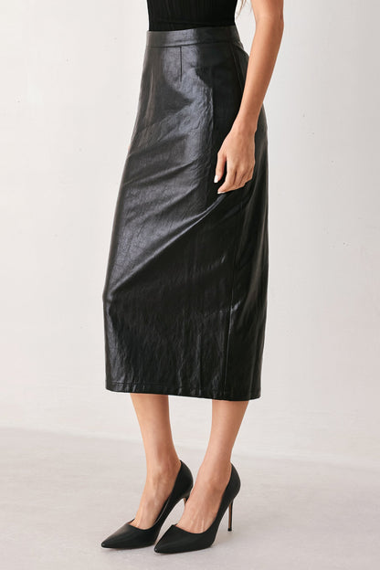 PORT WINE HIGH-RISE FAUX LEATHER SKIRT
