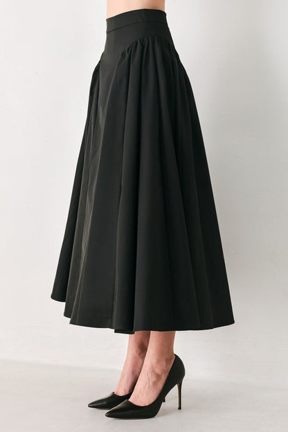 SCULPTED NOIR SHIRRED MIDI SKIRT