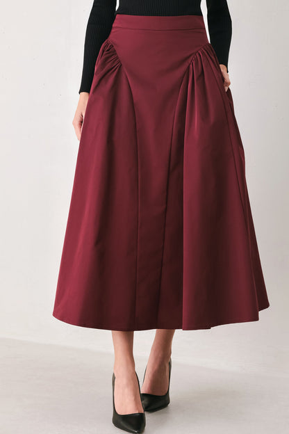 SCULPTED NOIR SHIRRED MIDI SKIRT