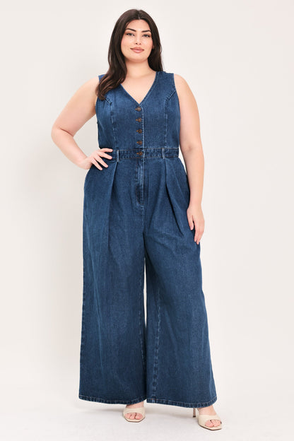 Flying Tomato Runway Hit Line Denim Jumpsuit