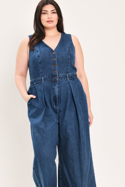 Flying Tomato Runway Hit Line Denim Jumpsuit