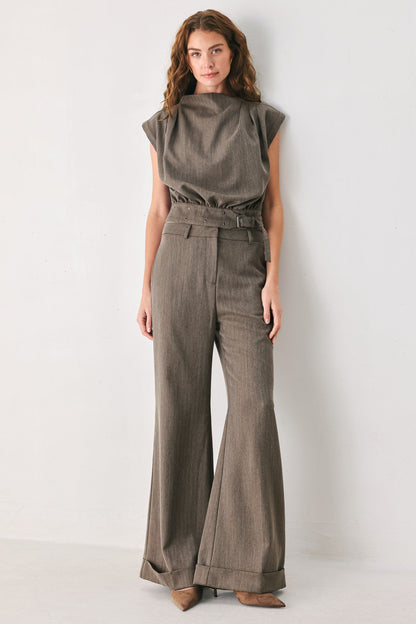 TAILORED TEMPO BROWN CUFFED FLARE PANTS