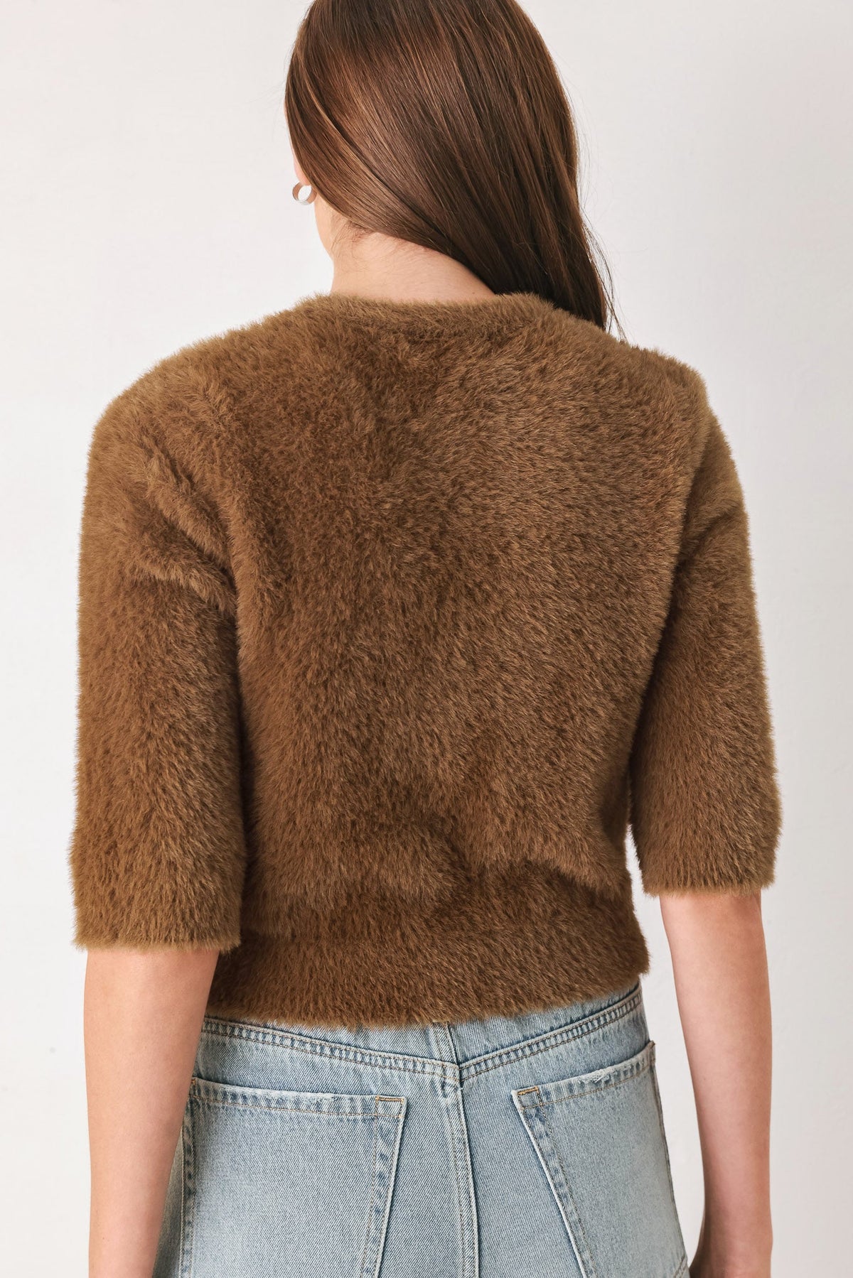 CAMEL CLASSIC CAMEL/OFF WHITE ELBOW-SLEEVE CARDIGAN