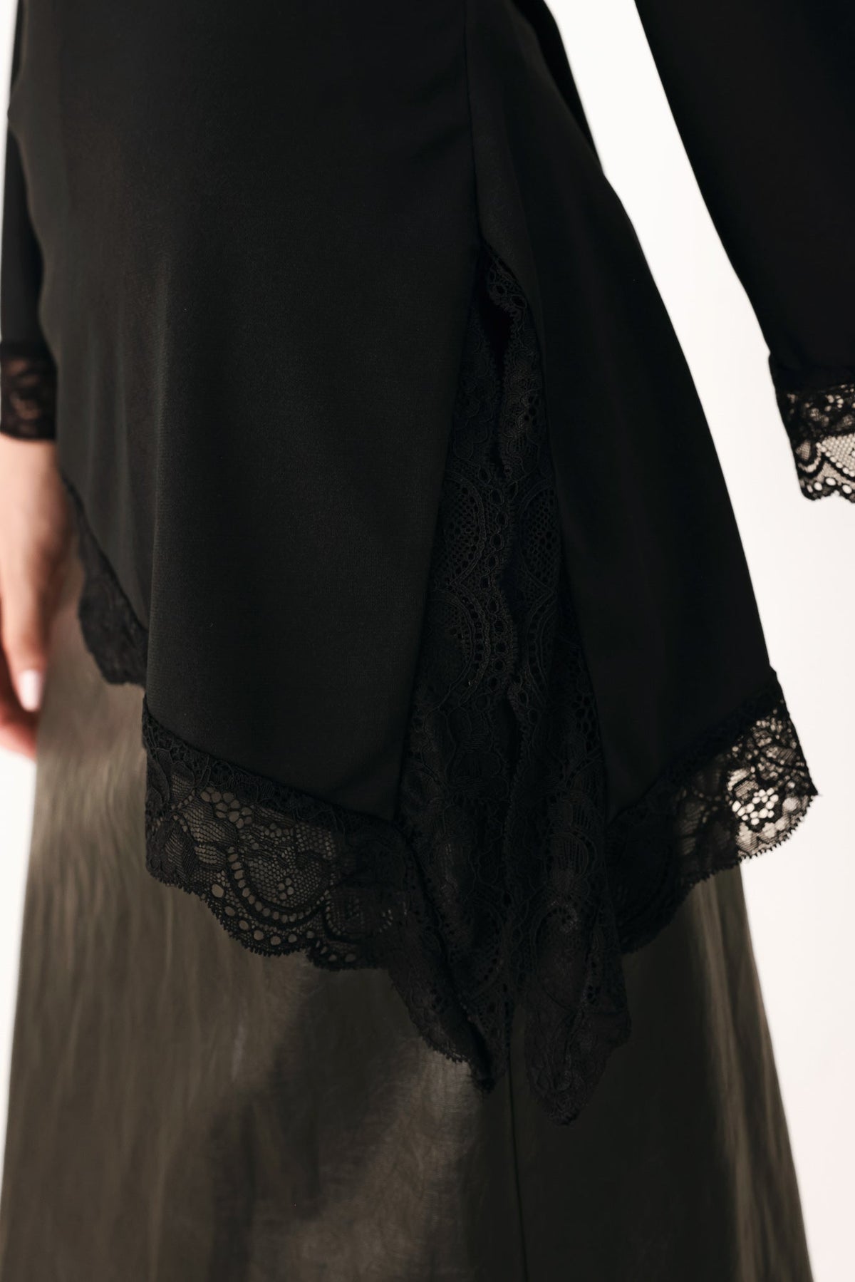 Flying Tomato After Hours Lace Trim Asymmetrical Top