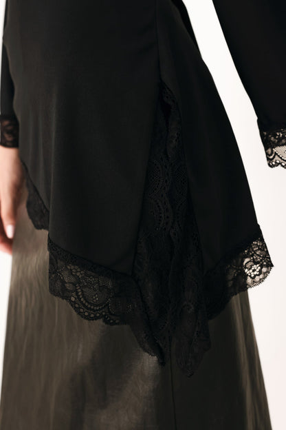 Flying Tomato After Hours Lace Trim Asymmetrical Top