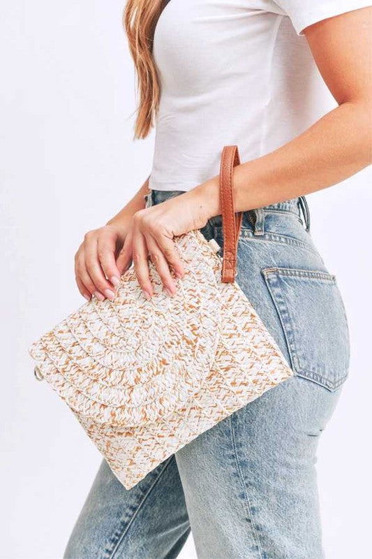 Fashion Straw Convertible Envellope Clutch Bag us.meeeshop - Handbags