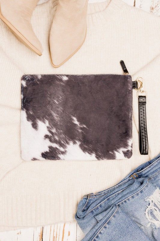 Faux Fur Cow Animal Print Clutch us.meeeshop - 