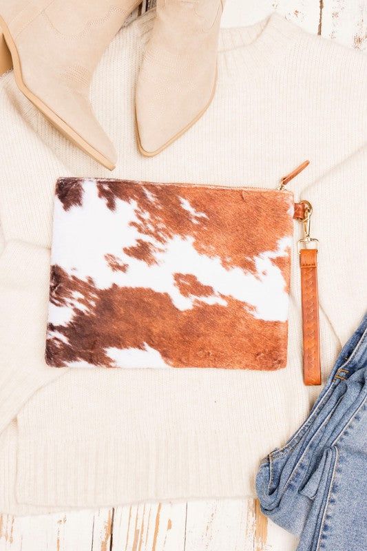 Faux Fur Cow Animal Print Clutch us.meeeshop - 