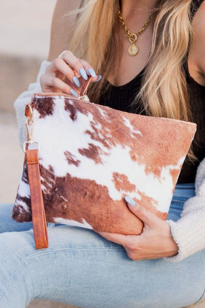 Faux Fur Cow Animal Print Clutch us.meeeshop - Handbags