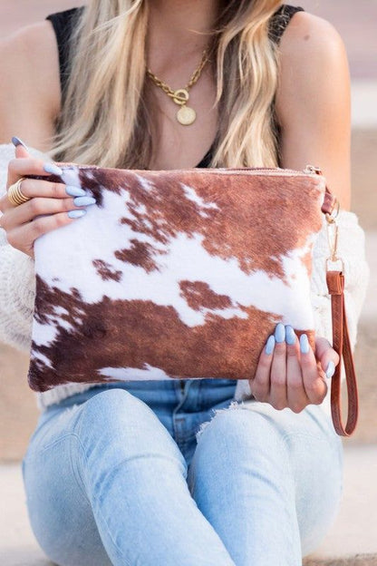 Faux Fur Cow Animal Print Clutch us.meeeshop - 