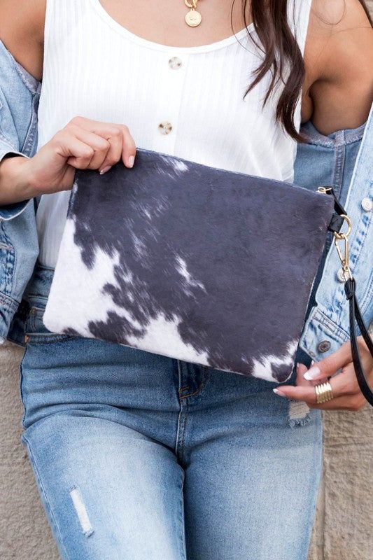 Faux Fur Cow Animal Print Clutch us.meeeshop - 