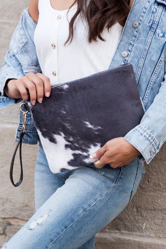 Faux Fur Cow Animal Print Clutch us.meeeshop - 