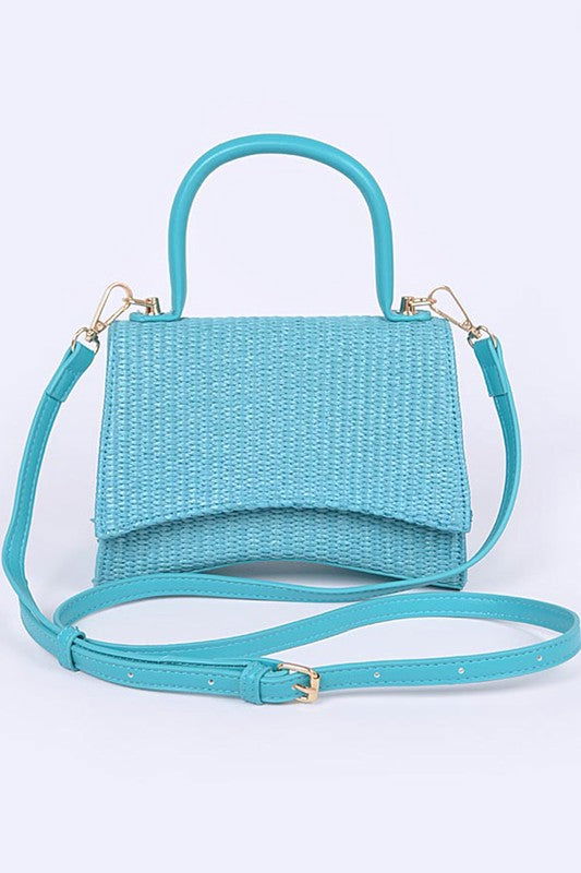 Faux Straw Top Handle Crossbody Swing Bag us.meeeshop - Handbags