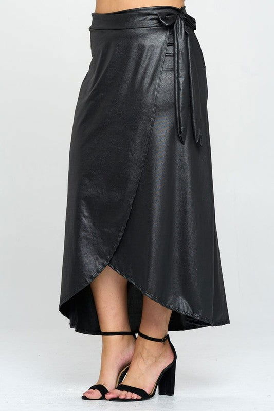 Faux Leather Maxi Wrap Skirt - us.meeeshop